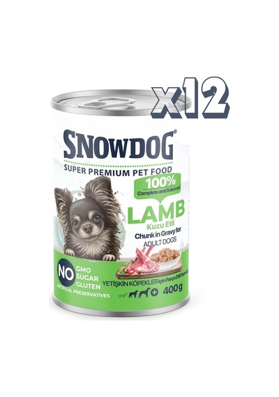 Snow Dog Premium Parça Etli Kuzulu Köpek Konservesi 12 x 400 G