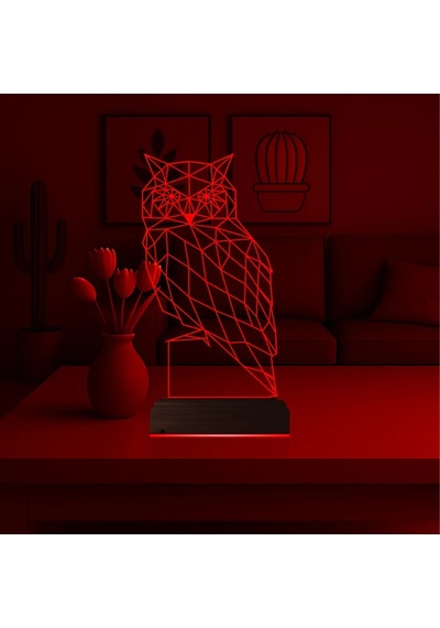 Luvivia Baykuş Polygonal 3d Lamba - Masa Gece Lambası Şeffaf