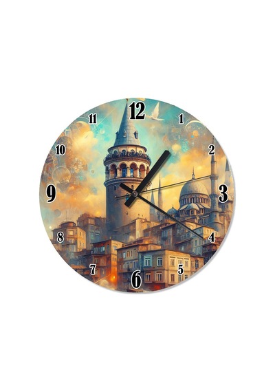 Galata Kulesi Ve Camii Akarlı Duvar Saati Çok Renkli