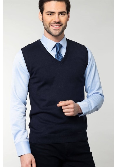 Tudors Slim Fit Dar Kesim V Yaka Kendinden Desenli Erkek Süveter-19144