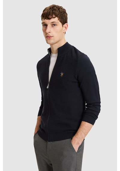 U.S. Polo Assn. Erkek Lacivert Dik Yaka Fermuarlı Slim Fit %100 Pamuk Basic Triko Hırka 50328871-vr033