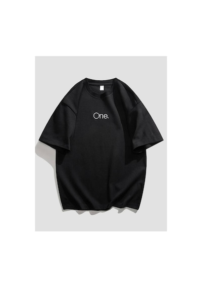 Medinenur One Yazı Baskılı Basic T-shirt Siyah