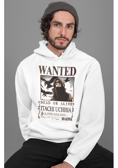 Sevbano Wanted Itachi Uchiha Baskılı Unisex Oversize Naruto Anime Hoodie beyaz