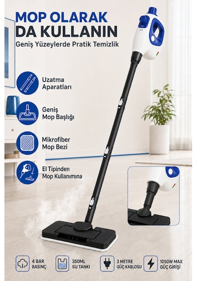 Acura AC-120 1050 W Moplu Buharlı Temizleyici + Mikrofiber Bez