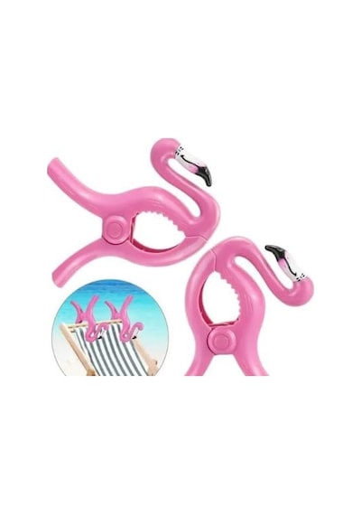 Pembe Flamingo Plaj Havlusu Mandalı, 2&apos Li Set, Güçlü Tutuşlu, Taşınabilir Klips Açık Ahşap