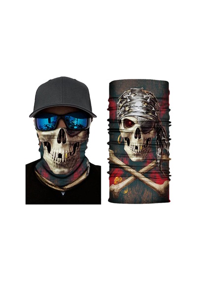 Siyah Renk Üzeri Likralı Korsan Kafatası Baskılı Baf Buff Bandana 30x48 Cm "