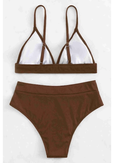 Angelsin Yüksek Bel Tasarım Bikini Altı Kahverengi 001