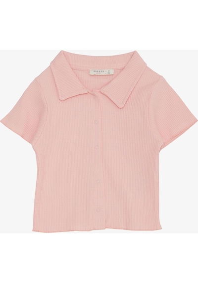 Breeze Kız Çocuk Tişört Crop Çıtçıtlı Fitilli 9-14 Yaş, Somon-somon Somon