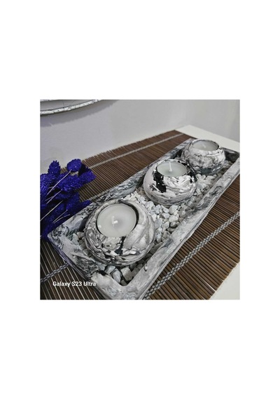 Cta Dekor 3"lü Beton Tabaklı Mumluk Set,dekoratif Mumluk,hediyelik Eşya,tealight Mumluk Diğer