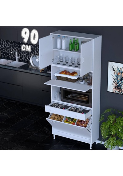 Modilayn Ece Çok Amaçlı Mutfak Dolabı Fırın Bölmeli, Çekmeceli, Kapaklı Ve Sepetli 90 Cm Beyaz Modilayn Ece Çok Amaçlı Mutfak Dolabı Fırın Bölmeli, Çekmeceli, Kapaklı Ve Sepetli 90 Cm Beyaz