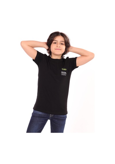 Toontoy Kids Toontoy Erkek Çocuk Göğsü Arma Detaylı Tişört Siyah