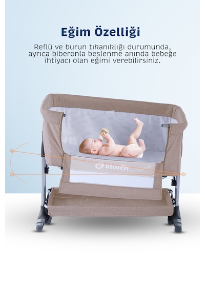 Baby Storch - Sallanabilir Anne Yanı Portatif Beşik Bej