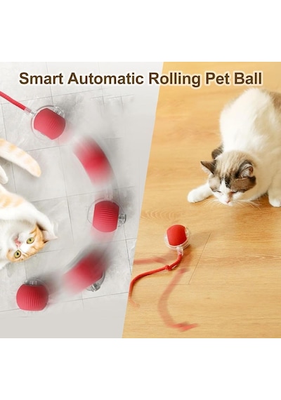 Busstier Akıllı Kedi Oyuncağı, Otomatik Yuvarlanan İnteraktif Top, Hareketli Kuyruk, Usb Şarjlı, Led Işıklı, 3