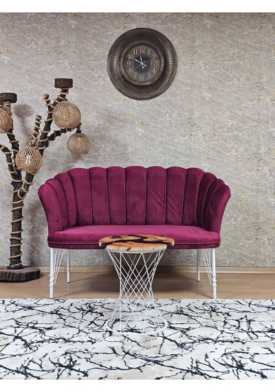Zafir İkili Beyaz Boyalı Tel Ayak Papatya Çay Seti Koltuk Takımı , Balkon, Salon, Ofis, Cafe Koltuk Takımı Bordo