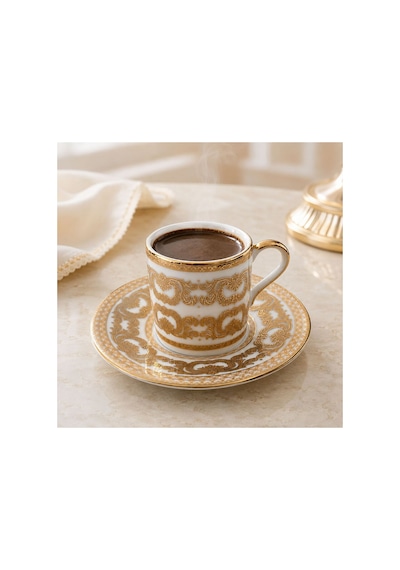 Beyaz Gold Kahve Fincan Takımı 6 Kişilik 12 Parça Şık Set