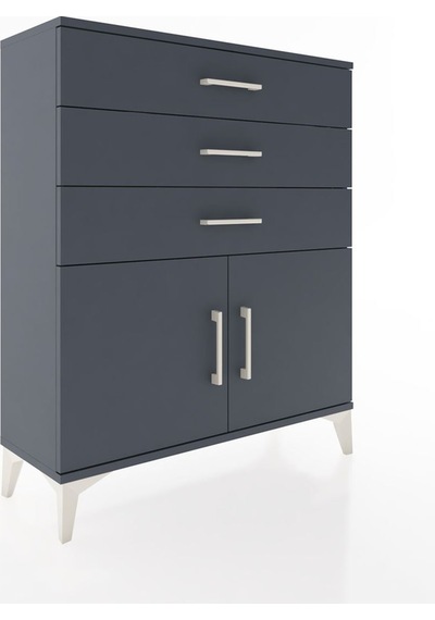 Arges Şifonyer Tek Raflı 3 Çekmeceli 2 Kapaklı 88x30x106 Antr... Antrasit