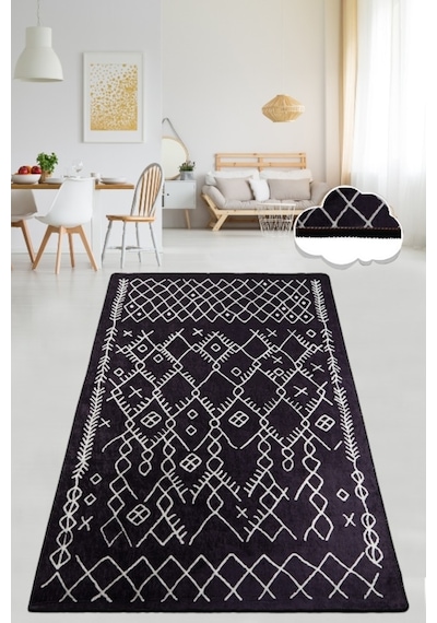Chart Black Sıyah 80X120 Cm Modern Yıkanabilir Kaymaz Taban Halı
