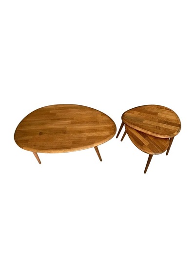 Fawdecor Asimetrik Masif Ahşap Orta Sehpa Ve 2'li Zigon Ceviz