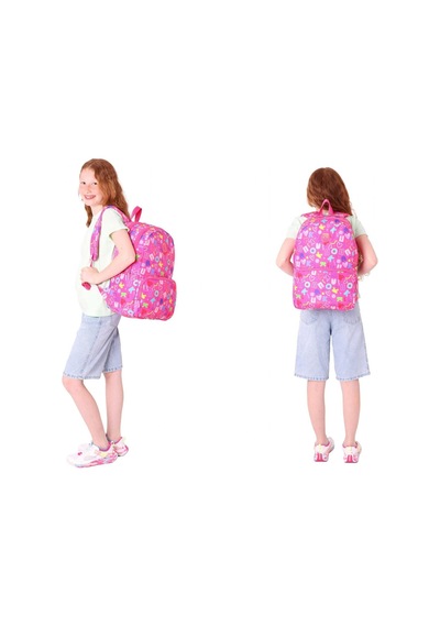 Kaukko Kız Çocuk Okul Sırt Çantası Ve Beslenme Çantası Seti - Pembe - Kalp Ve Kaukko Baskılı Pembe