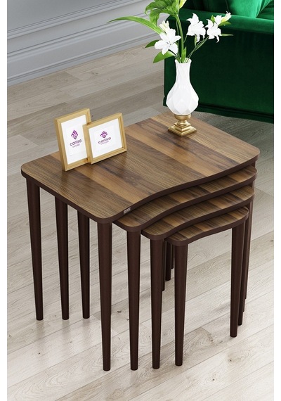 Canisa Concept Kuğu Serisi Mdf Zigon Sehpa Takımı-4 Lü Sehpalar Ceviz Ayaklar Ceviz