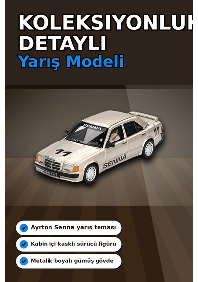 Ayrton Senna Logolu 1/64 Diecast Mercedes 190e Model Araba - Blisterli Paket Bx-313360