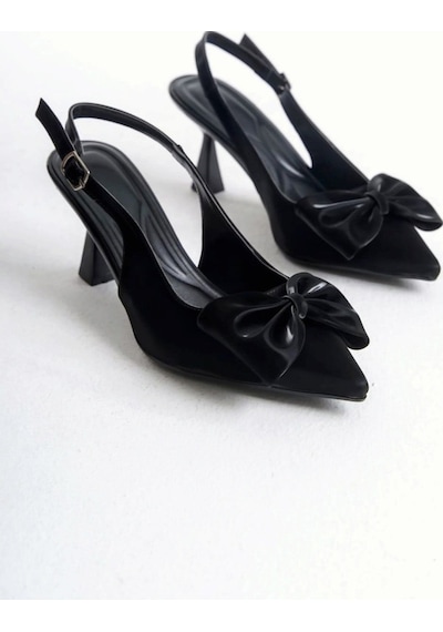 V.s.h Velvet Kadın Fiyonklu Abiye Velvet Satan Topuklu 7cm Şık Ayakkabı-2237 Siyah