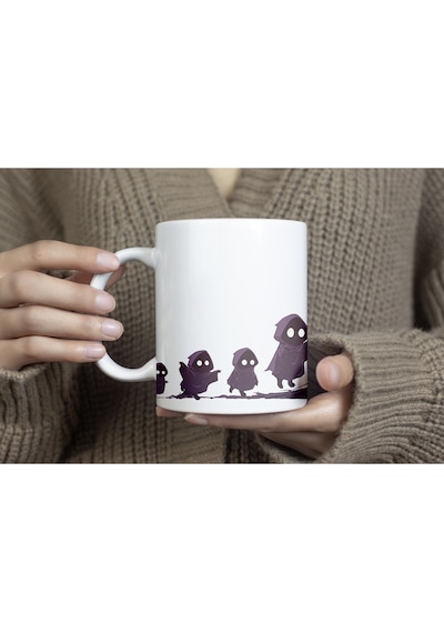 Hayalet Ailesi Temalı Kupa Bardak Spooky Cadılar Bayramı Konseptli Eğlenceli Hediye Beyaz