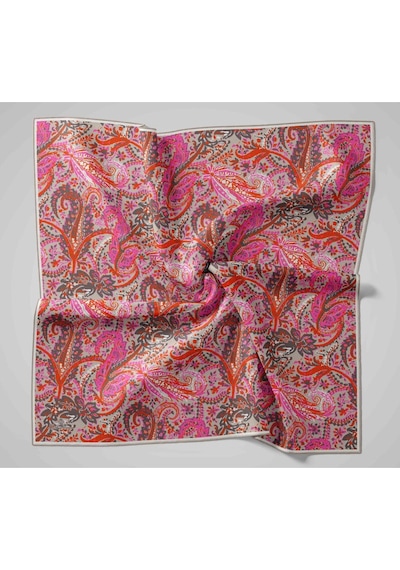 Twill İpek Eşarp 11473-42 Açık Vizon, Nar Çiçeği, Pembe, Antrasit