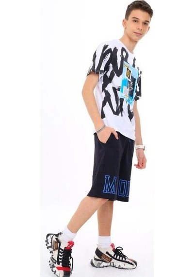 Marions Erkek Çocuk Pamuklu Geniş Kesim Baskılı T-shirt-13736-beyaz Beyaz
