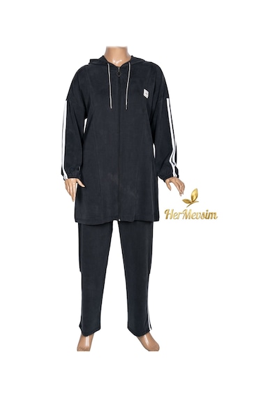 Hermevsim Akar Kadın Pike Kumaş Grafit Renk Kapüşonlu Ceket Tunik Pantolon Umay Takım Siyah Hermevsim Akar Kadın Pike Kumaş Grafit Renk Kapüşonlu Ceket Tunik Pantolon Umay Takım Siyah