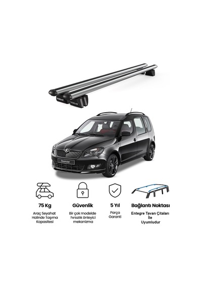 Pençe Skoda Roomster 2007-2015 Uyumlu Gri Ara Atkı 109cm Port Bagaj Tavan Barı