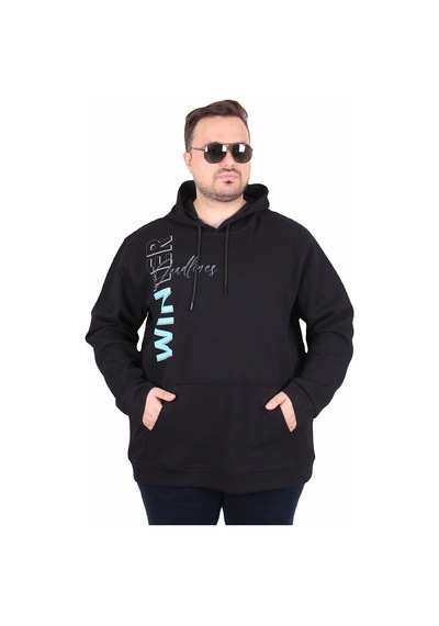 Moc Grande Mocgrande Büyük Beden Kapüşonlu Sweat Double Face Winter 25700 Sıyah Siyah