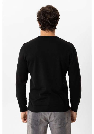 Back And Bond Siyah Regular Fit Bisiklet Yaka Pamuklu Triko Kazak