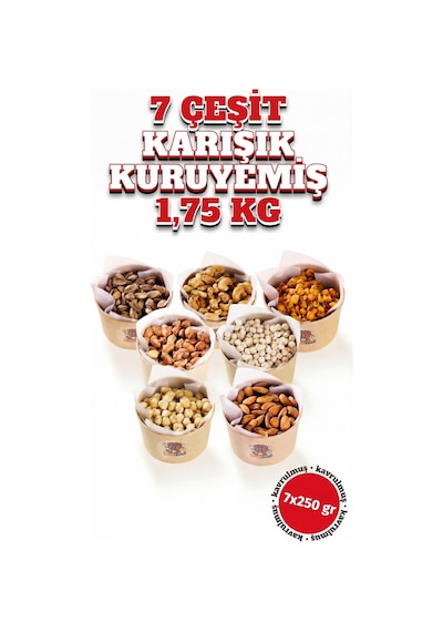 7 Çeşit Karışık Kuruyemiş 1.75 Kg 7x250g - Karışık Kokteyl Kuruyemiş -antep Fıstığı,kaju 1750 G