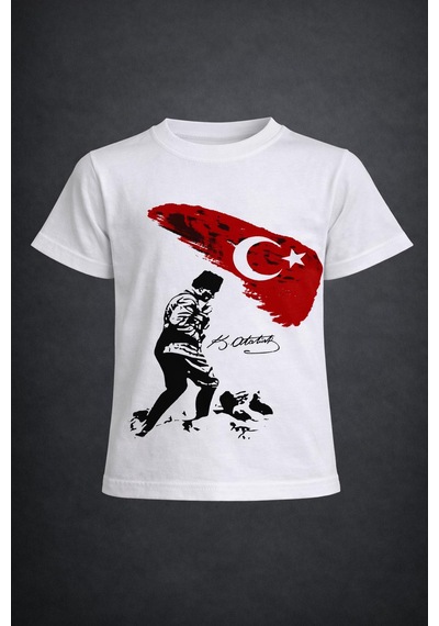 Dıgıl Kids Atatürk Ve Türk Bayrağı Kocatepe Baskılı Çocuk T-shirt Beyaz