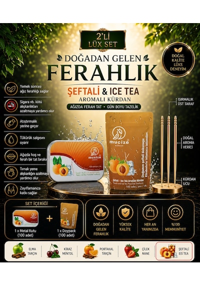 Mucize 2"li Set Şeftali-buzlu Çay Aromalı Kürdan Metal Kutu+doypak