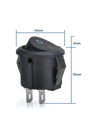Alkatronik Yuvarlak 2 Pin Anahtar Rocker Switch Mini Buton Kcd1 Siyah 16mm Açma Kapama