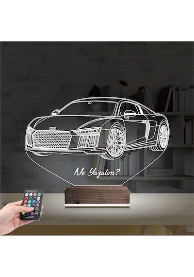 Luvivia Spor Araba Audi Kişiye Özel 3d Lamba - Masa Gece Lambası V1 Şeffaf