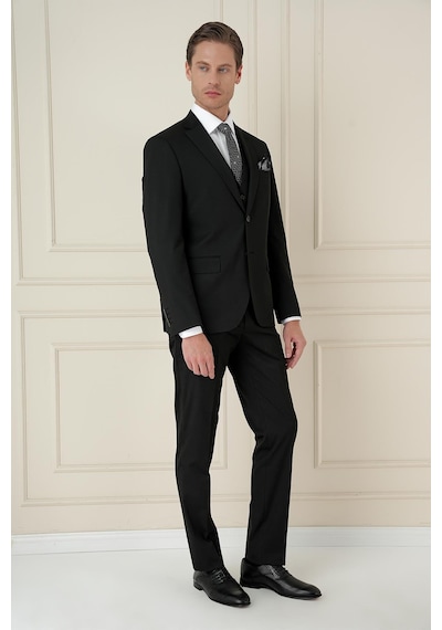 Efor Slim Fit Çift Yırtmaç Düz Siyah Klasik Takım Elbise Tk 913 Siyah