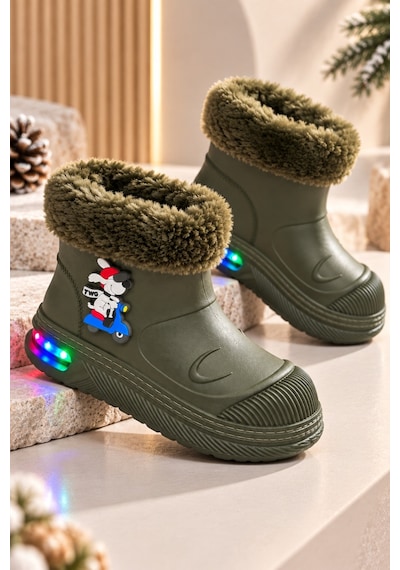 Muggo Muppy Işıklı Kürk Detaylı Unisex Çocuk Günlük Yağmur Ve Kar Botu Haki