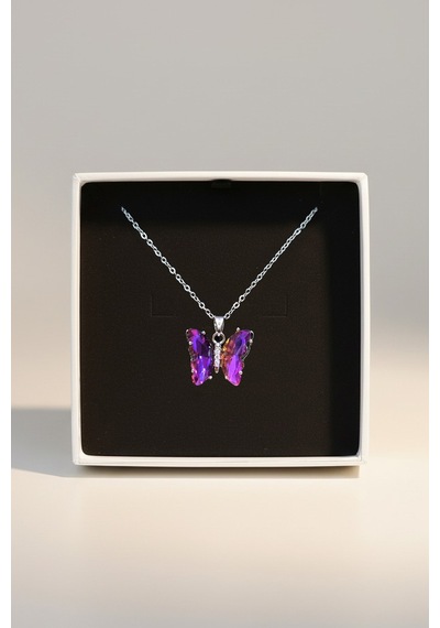 Accessories Mor Kelebek Paslanmaz Çelik Kadın Kolye 40+5 Cm Uzatmalı Şık Kolye
