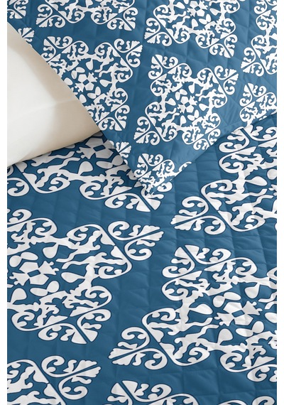 Mavi Geometrik Genç Odası Tek Kişilik Pike Takımı - Beyaz Modern 160x220 Cm Kapitone Yatak Örtüsü Mistik Rüzgar Uyumu