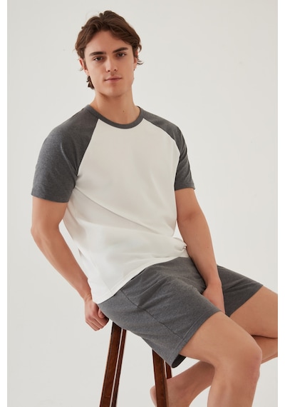 Erkek Pamuklu Cep Detaylı Reglan Kol Pijama Takımı Ke30319 Gri