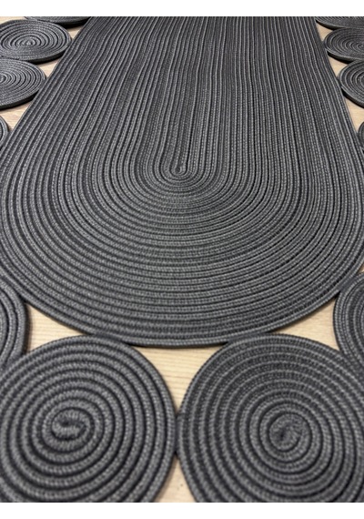 Mavaux Oval Papatya Hasır Jüt Çiçek Desenli Kilim Halı Antrasit