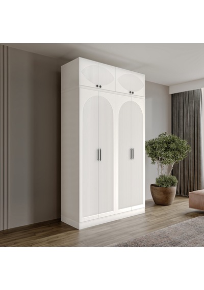 Komple Mdf Oslo 4 Kapaklı Yüklüklü Beyaz Gardırop