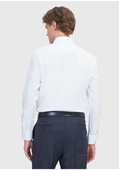 Ramsey Beyaz Düz Slim Fit Uzun Dokuma Klasik %100 Pamuk Gömlek beyaz white