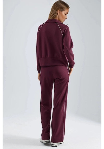 Fiolin Modal Dokulu Fermuarlı Sweatshirt & Pantolon İkili Takım Bordo