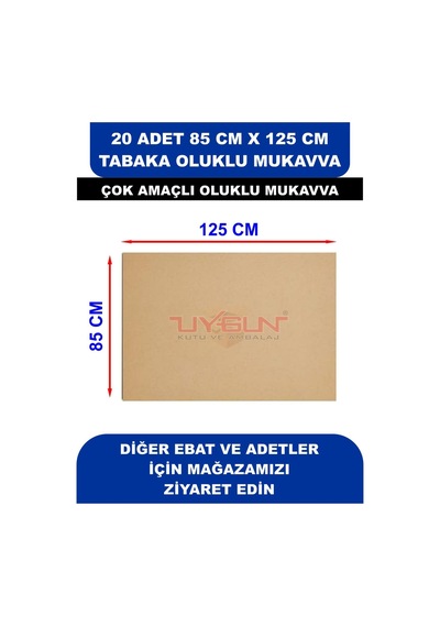 20 Adet 85cm X 125cm Baskısız Tabaka Oluklu Mukavva, Çocuk Etkinlik Kartonu, Maket Kartonu, Kargo Kartonu
