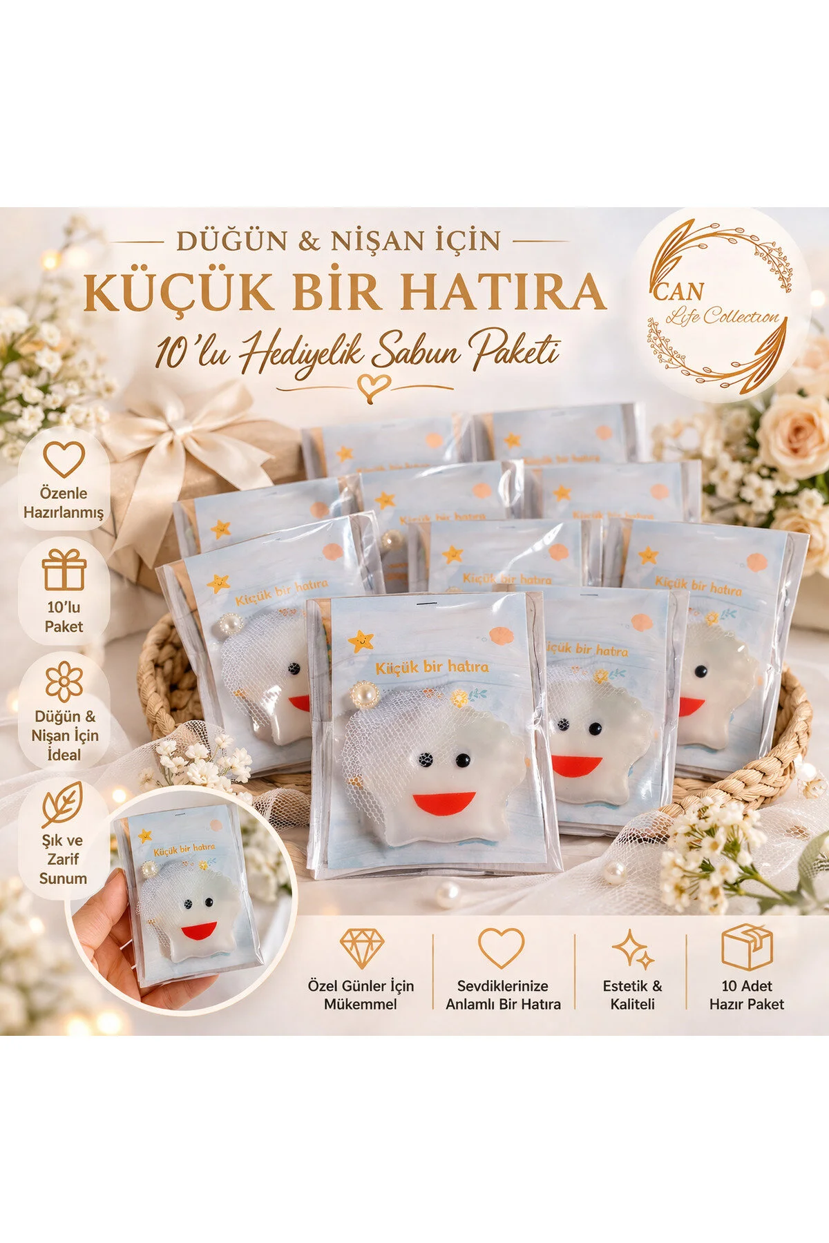 10 Lu Düğün & Nişan Hediyelik Sabun El Yapımı Gliserinli Şeffaf Sabun Özel Gün Hatırası Karışık