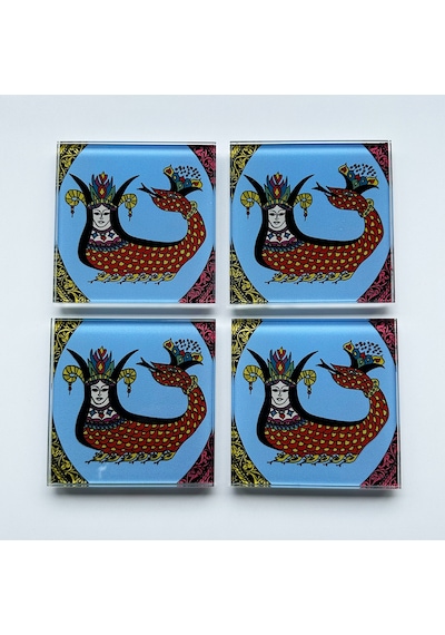 Cam Bardak Altlığı Klasik Şahmeran 4'lü Takım 10cm X 10cm Beyaz